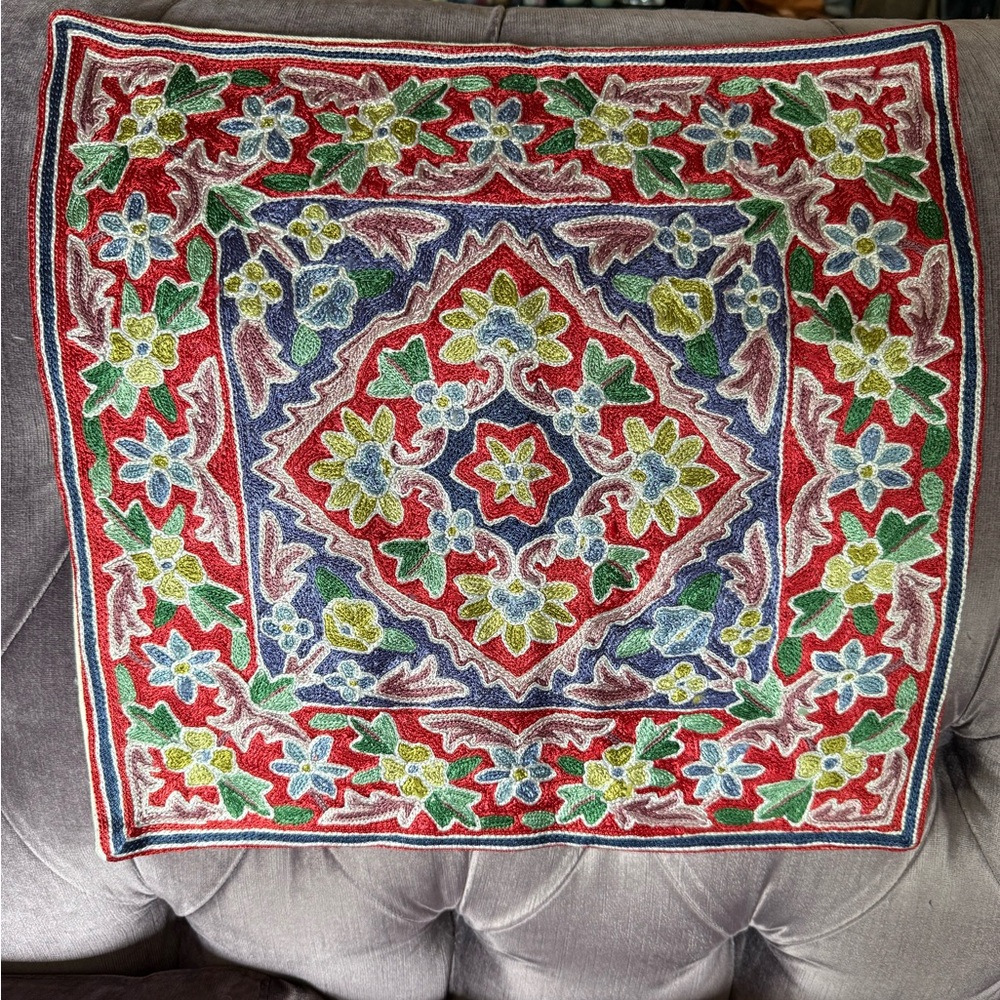 Silk Embroidered Pillow Cover